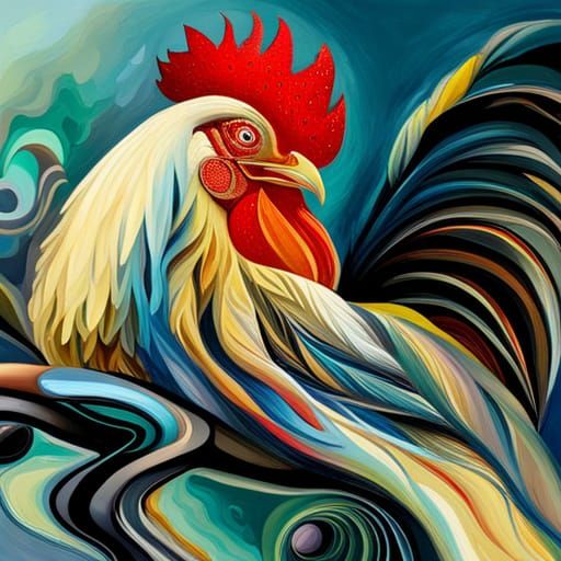 Futuristic Rooster Racer in Surreal Art Style