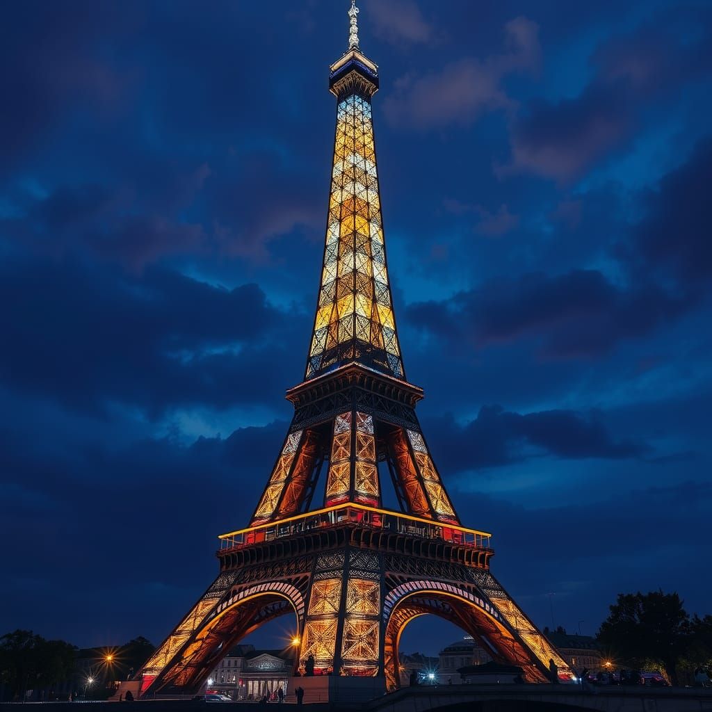 Eiffel Tower at Night in Digital Matte Painting Style