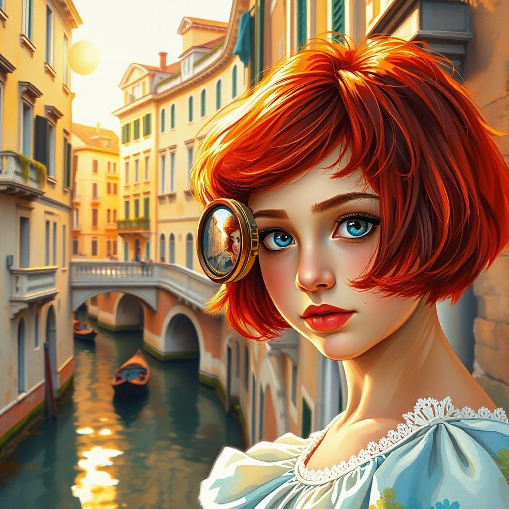 Ethereal Venice Encounter in Gouache Impressionist Style