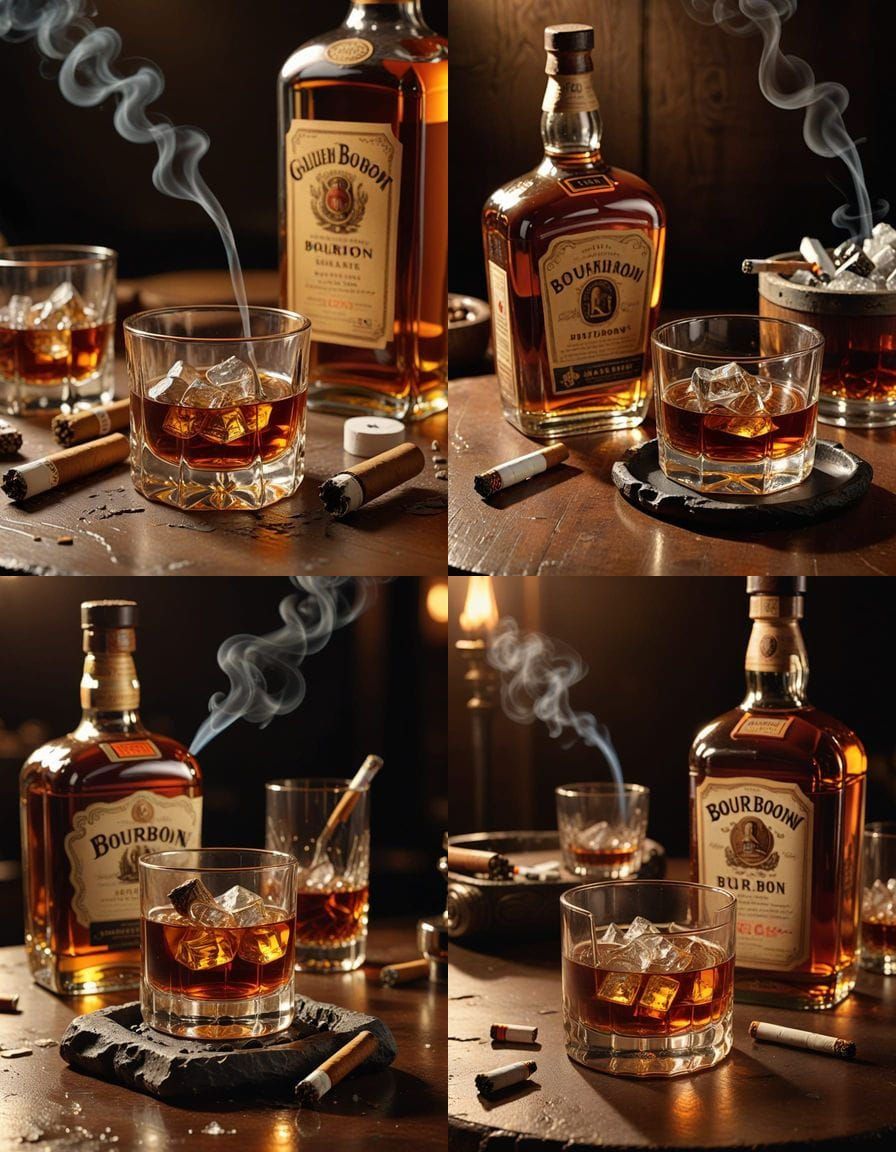 Bourbon, Rocks, and Smoke: A Photorealistic Still Life