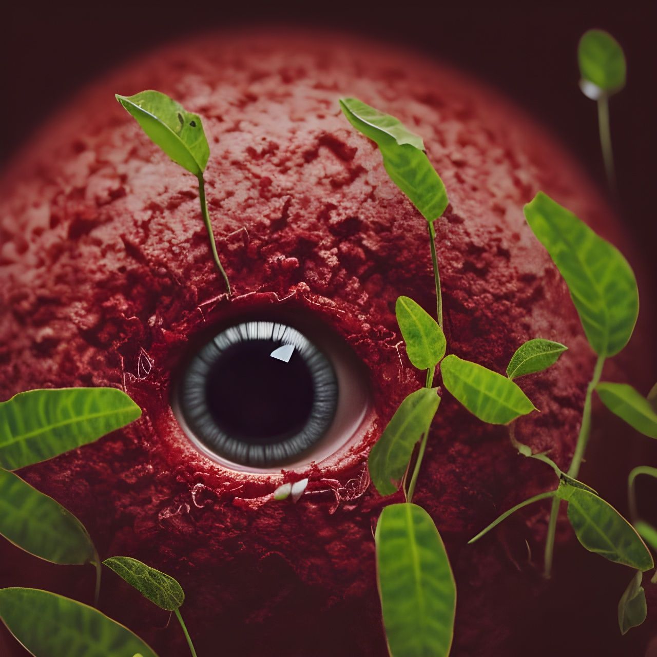 Hyperrealistic Eyeball Plant Crying Blood