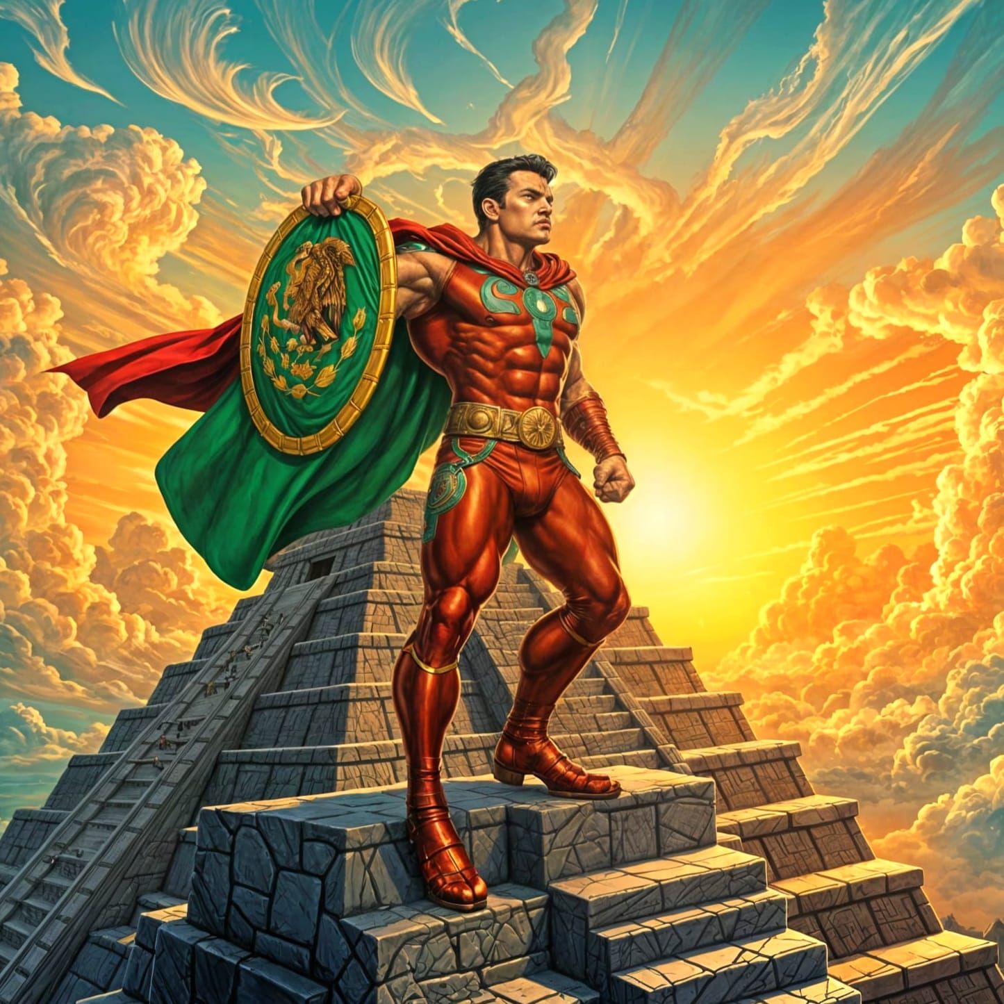 Captain Mexico Stands Vigilant Over Ancient Mayan Ruins