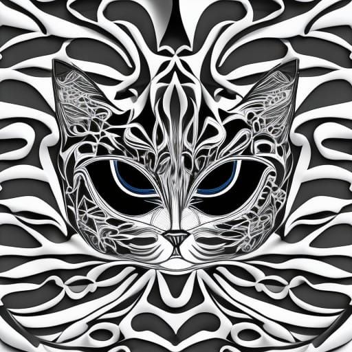 Abstract Black Cat Portrait with Fractal Design
