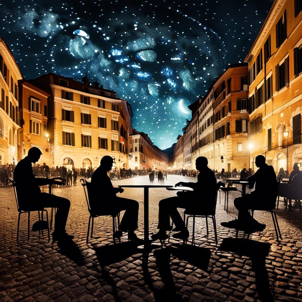Rome Nightlife: Double Exposure Silhouette Symphony
