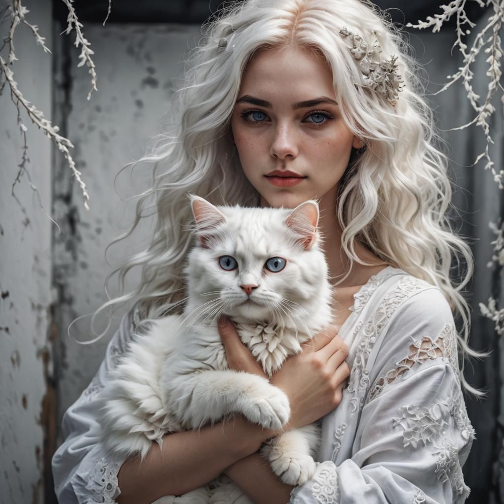 Girl with Cat: Hyperrealistic Portrait