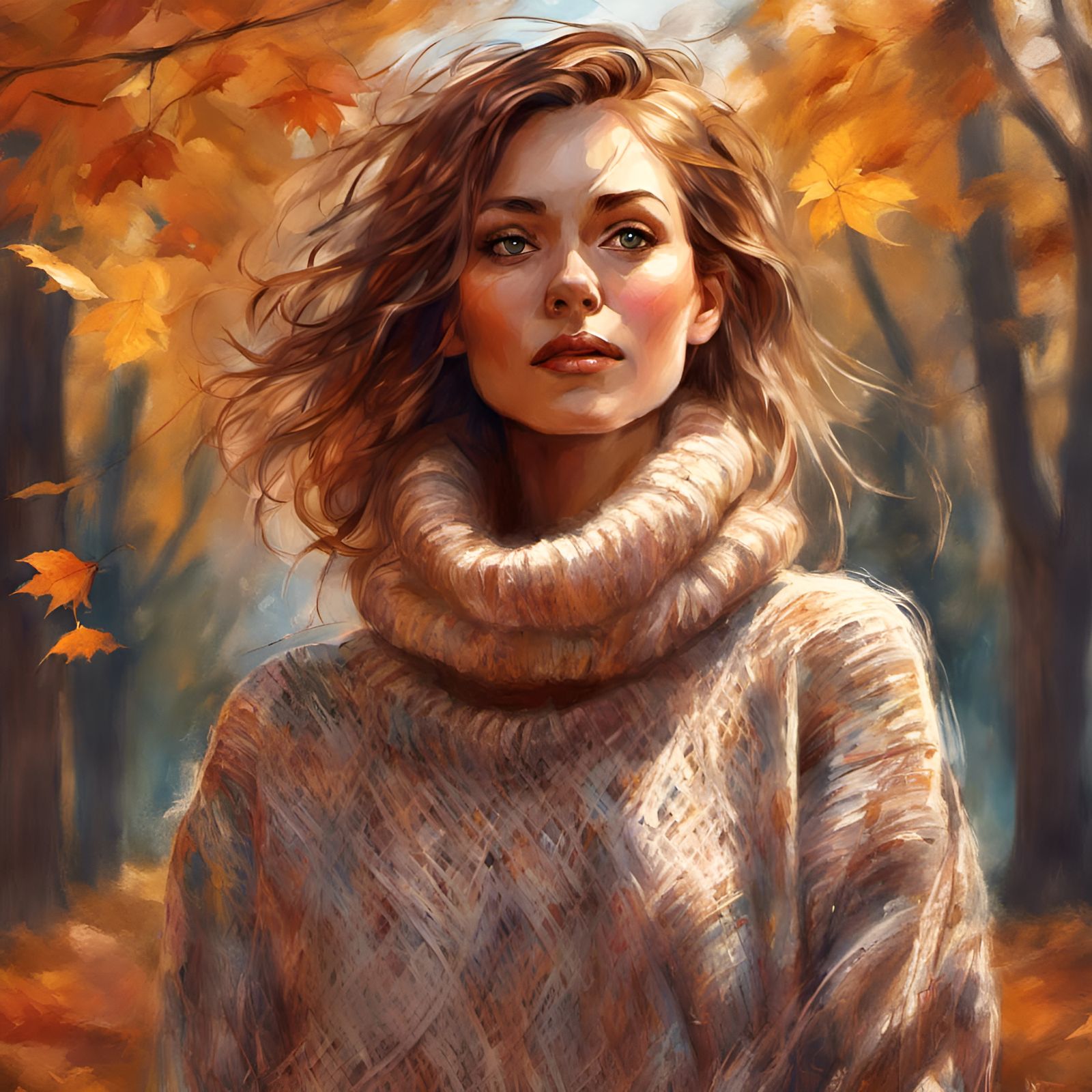 Gorgeous Woman in Sweater: Digital Illustration