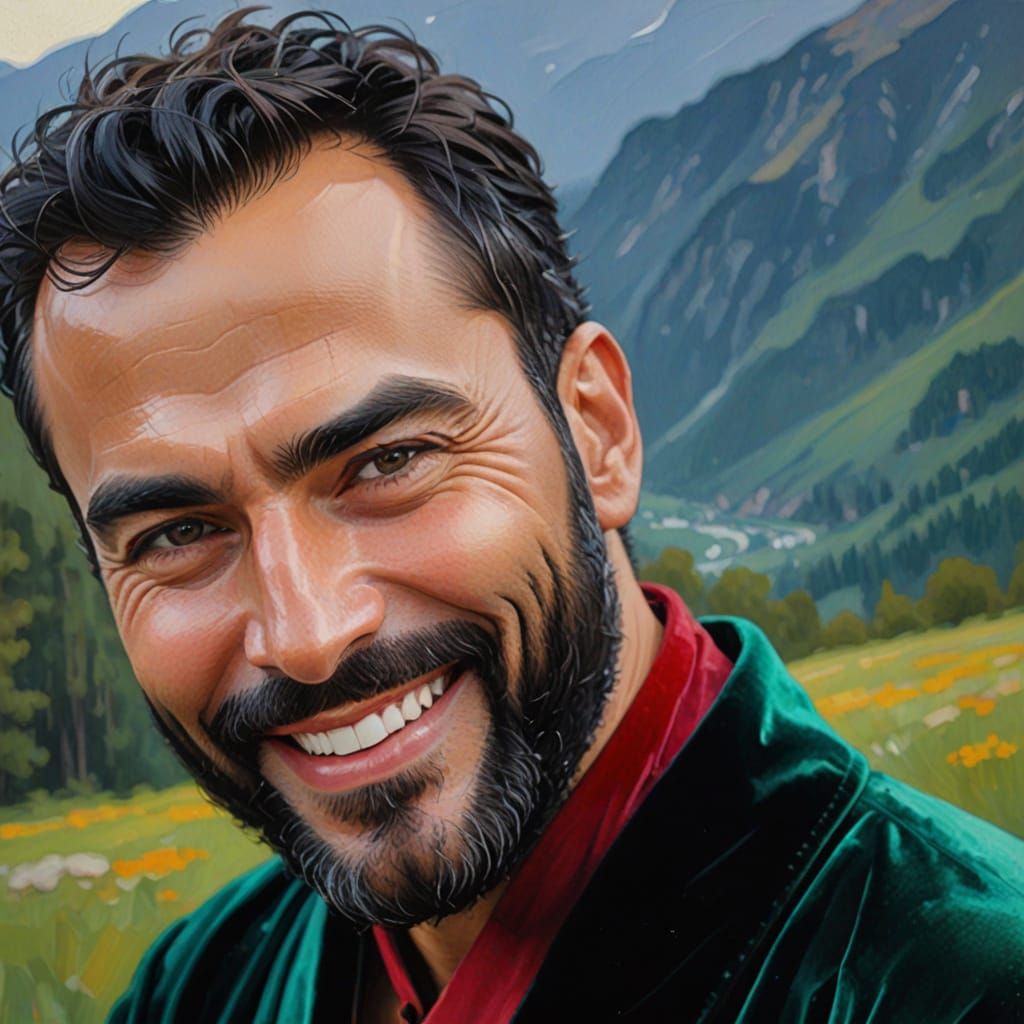 Elegant Bearded Man in Velvet Robe