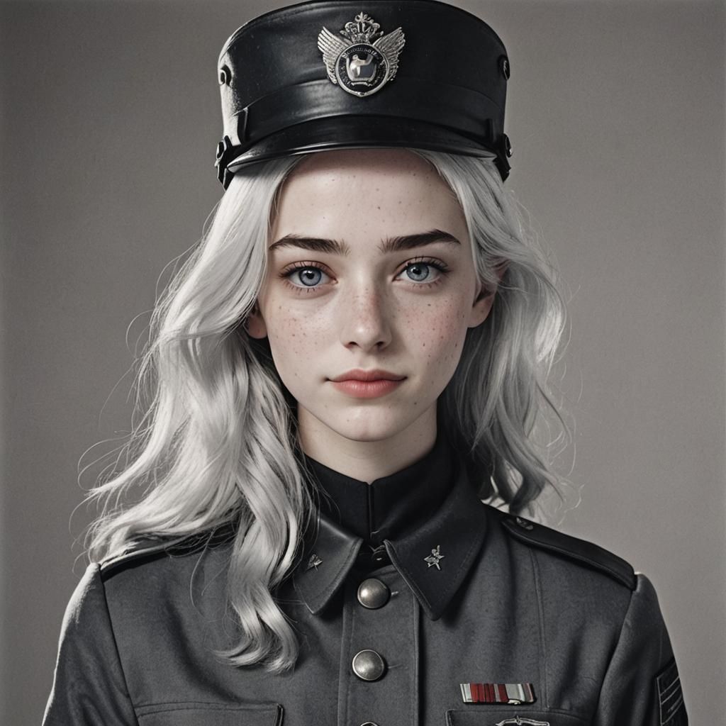Girl in Military Uniform, Detailed Matte Painting