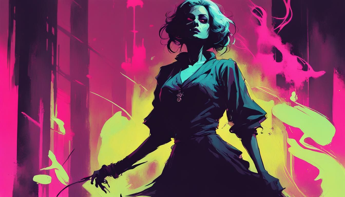 Creepy Ghost in Dark School: Synthwave Neon Art