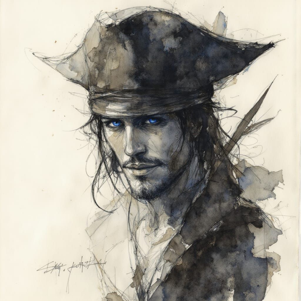 Pirate in Ink and Charcoal Sketch Style