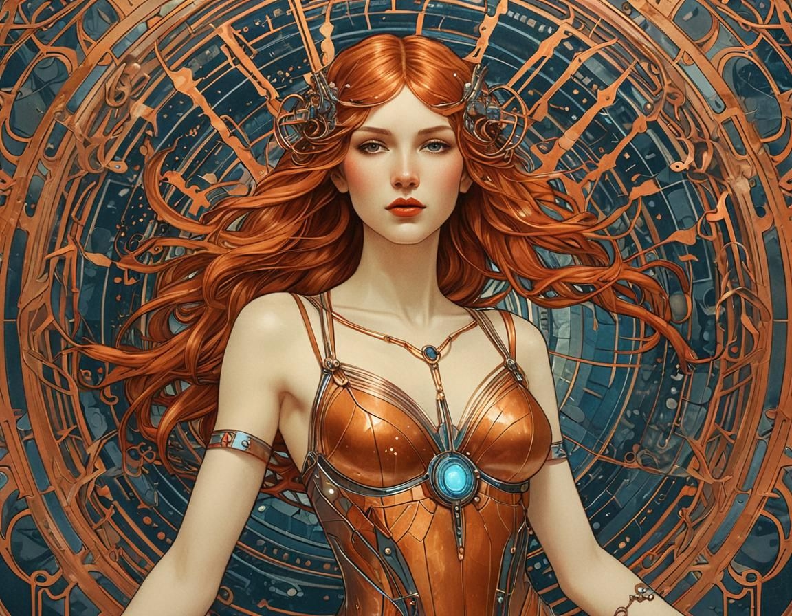 Industrial Fairy Poses in Art Deco Futurism Style