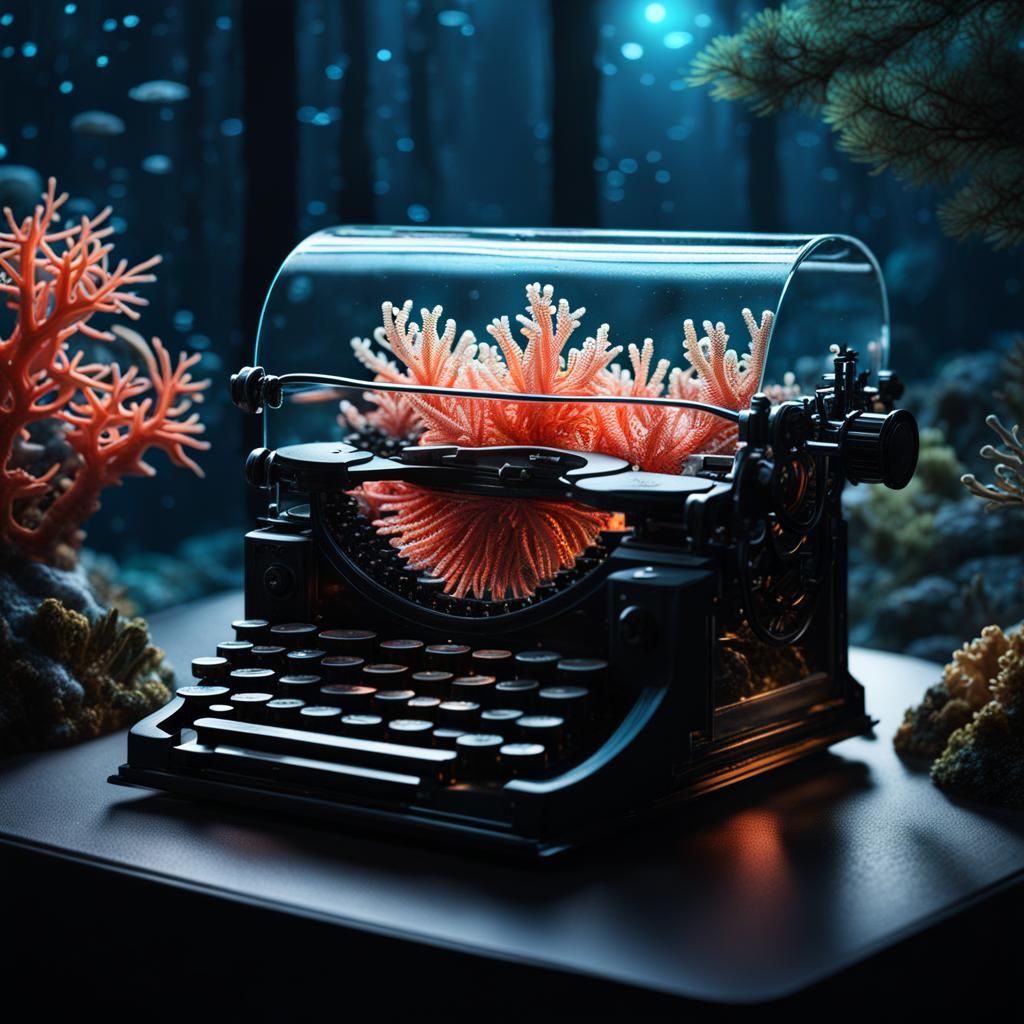 Magical Underwater World Inside Glass Typewriter