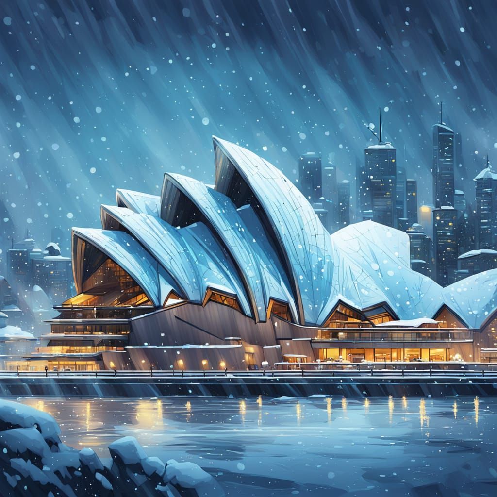 Snowy Sydney Opera House in Digital Art