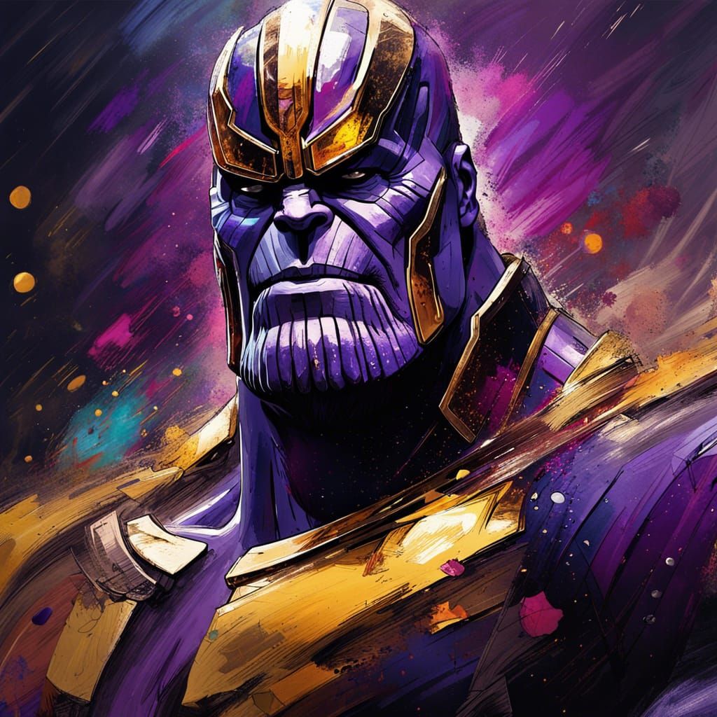 Thanos with Superpowers in Psychedelic Splash Art