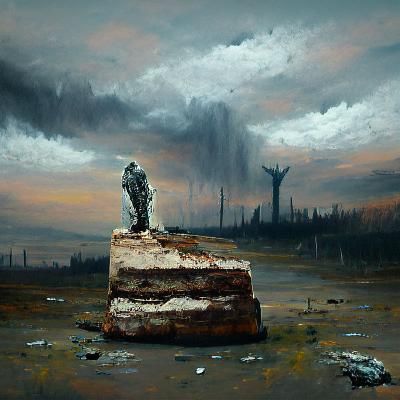 Post-Apocalyptic Landscape with Crumbling Statue
