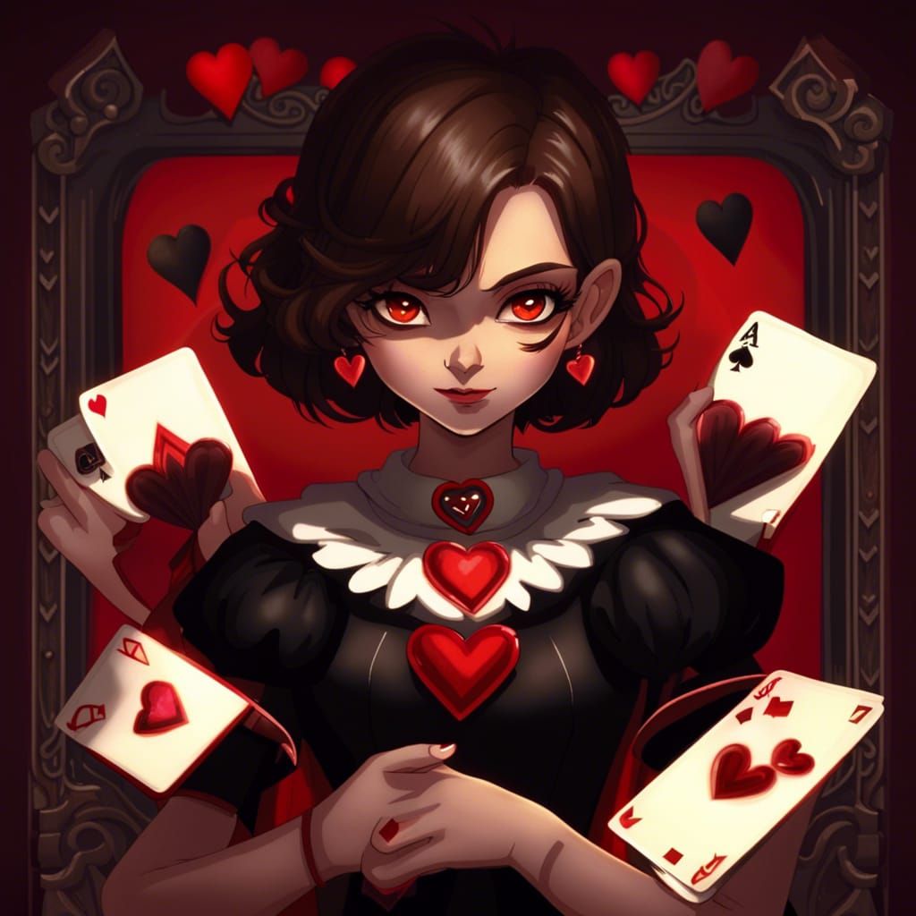 Girl with Glowing Eyes and Playing Cards