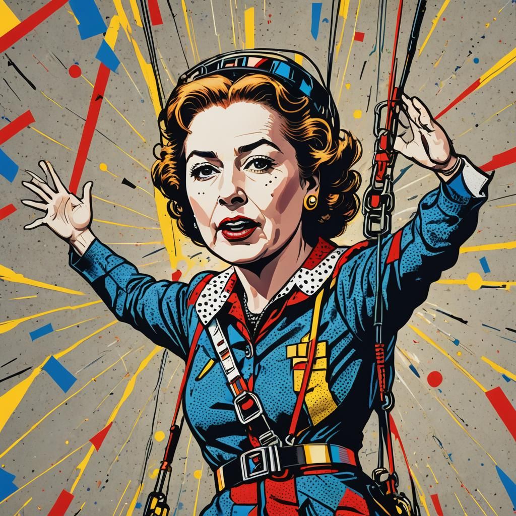 Queen Elizabeth Bungee Jumping in Pop Art Style