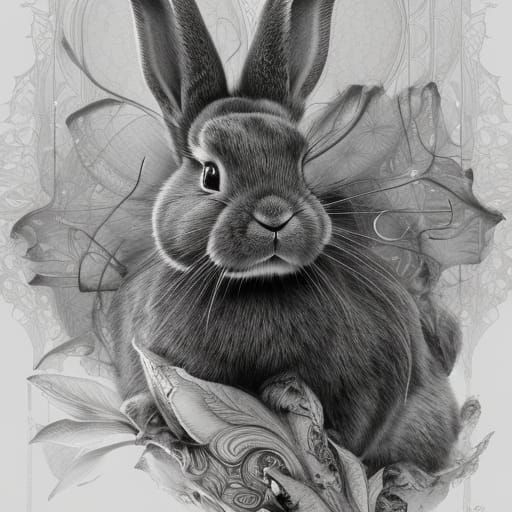 Intricate Rabbit Pencil Sketch in Detailed Matte Painting