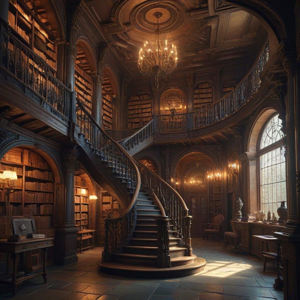 Elegant Victorian-Era Study in Warm, Golden Light