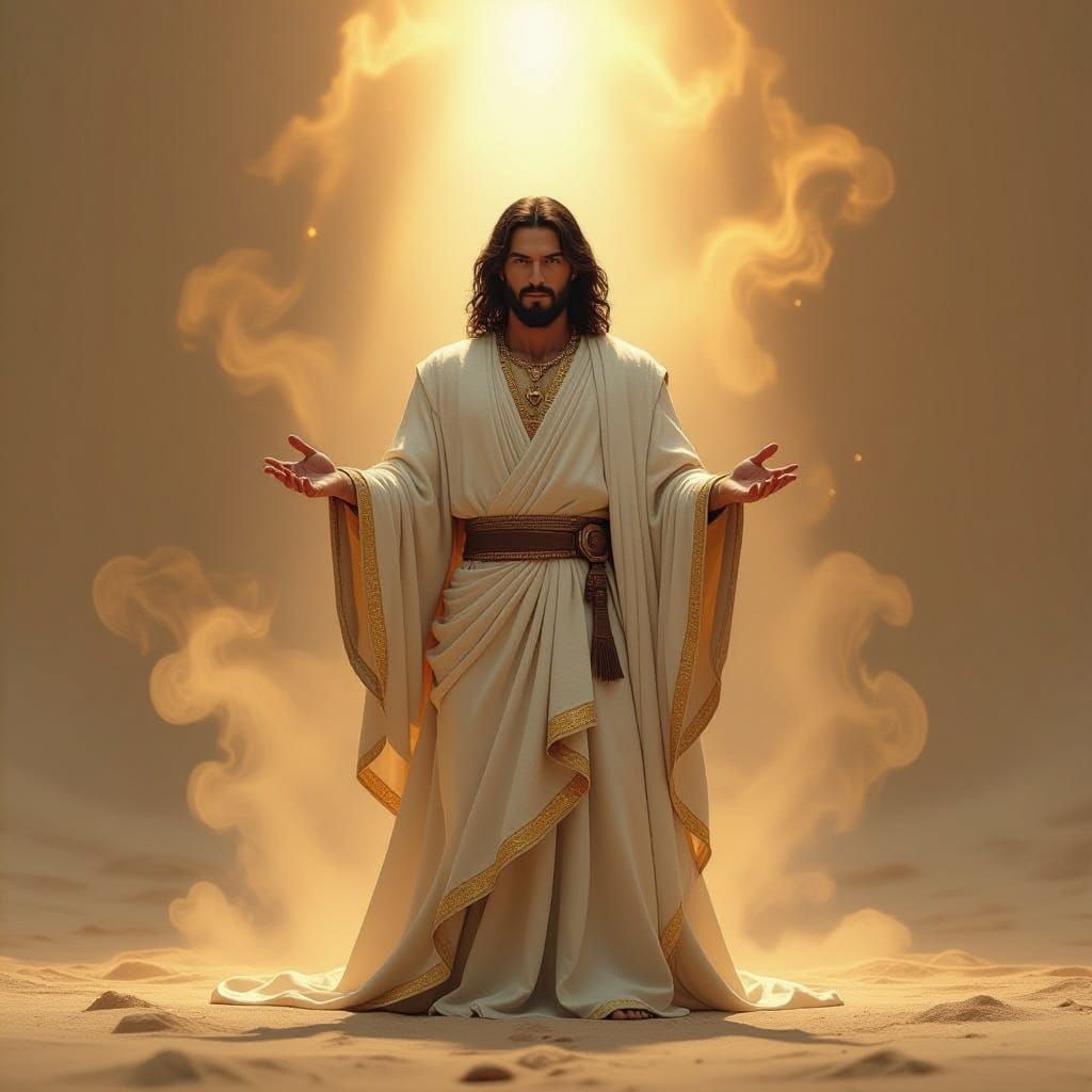 Majestic Figure in Ethereal Landscape with Soft Lights