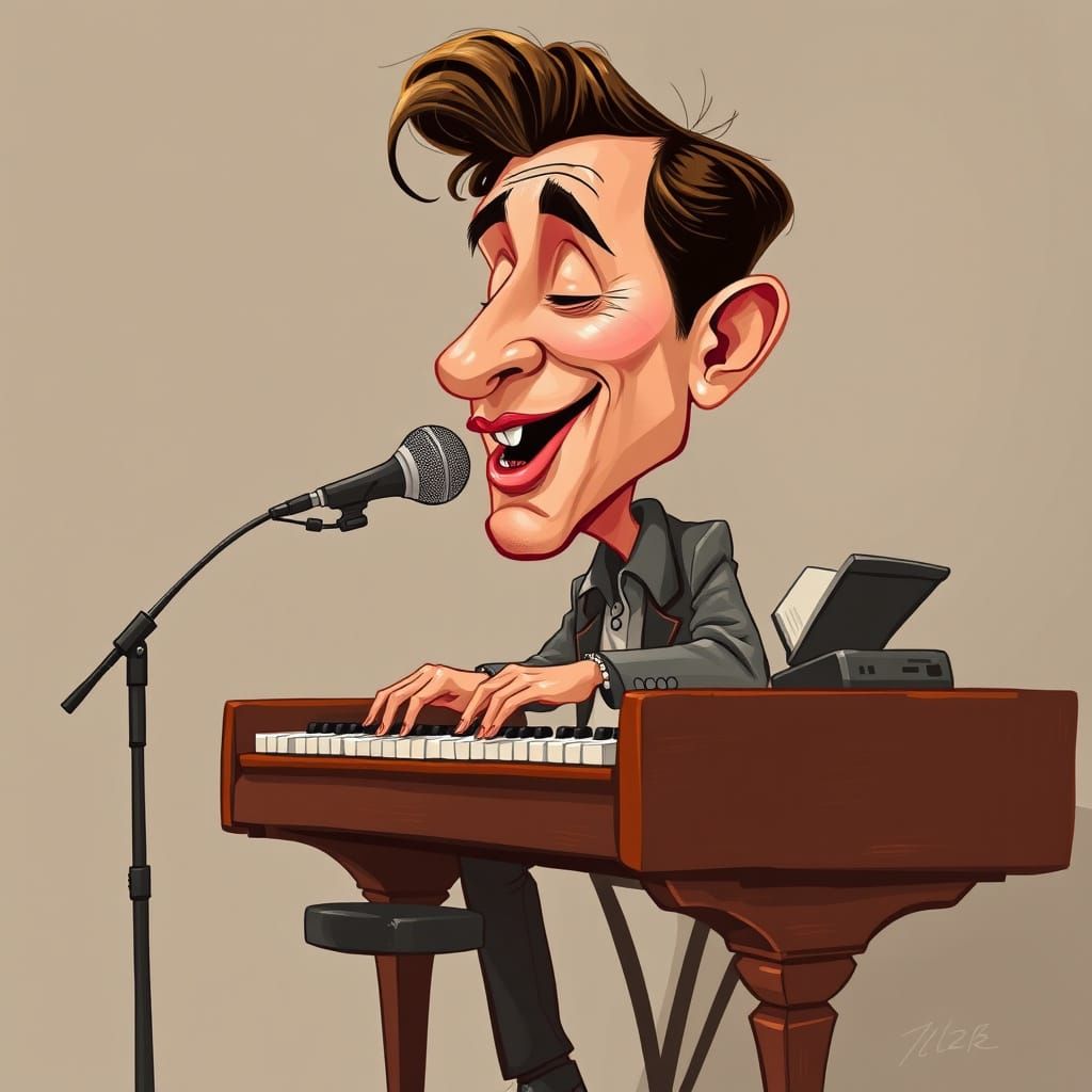 Singer at Piano: Humorous Caricature