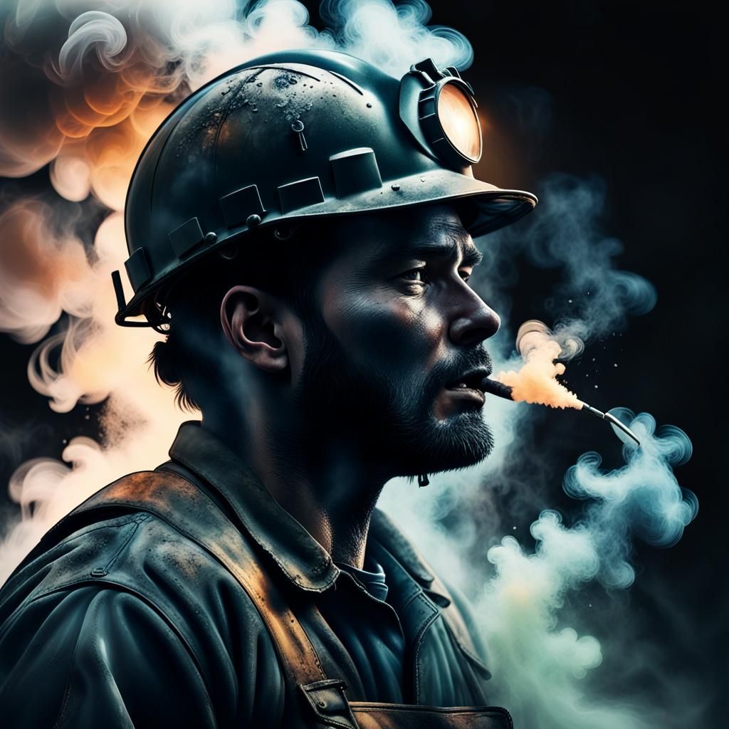 Cinematic Silhouette of Coal Miner in Smoke