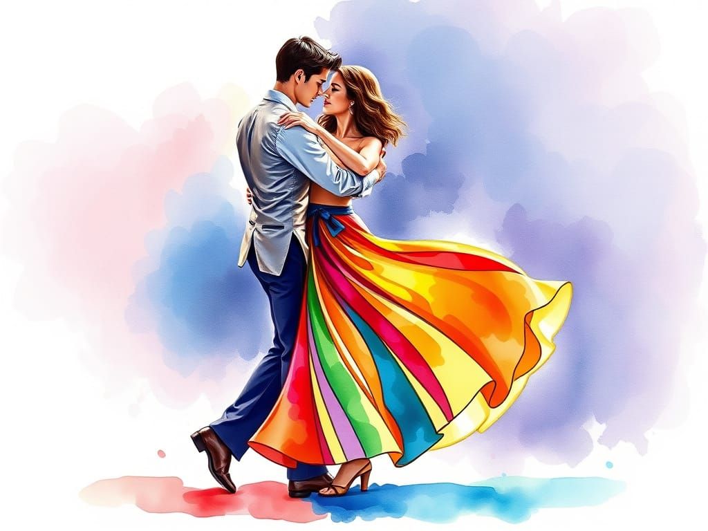 Couple Dancing Tango in Vibrant Watercolor