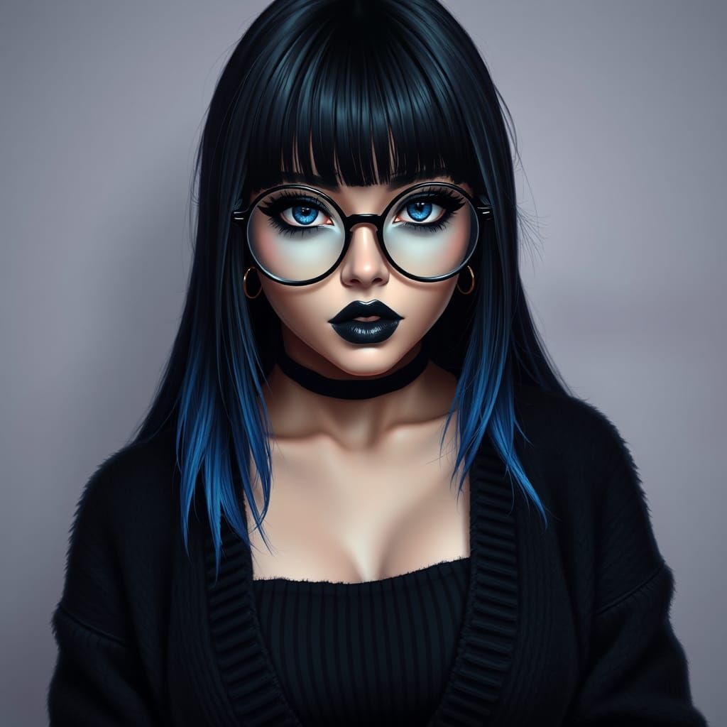 Hyperrealistic Goth Woman Portrait in Digital Art Style