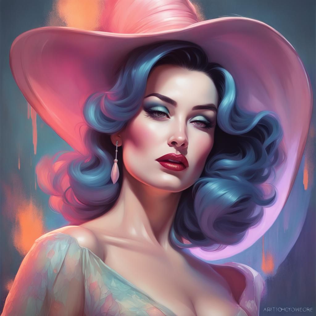 Pastel Halloween Pinup Portrait in Art Nouveau Style