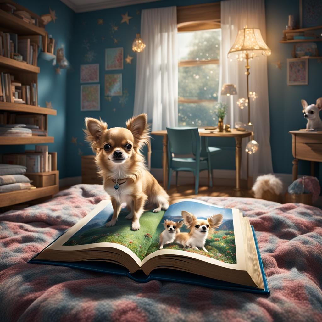 Magical Storybook Chihuahua in Bedroom Scene