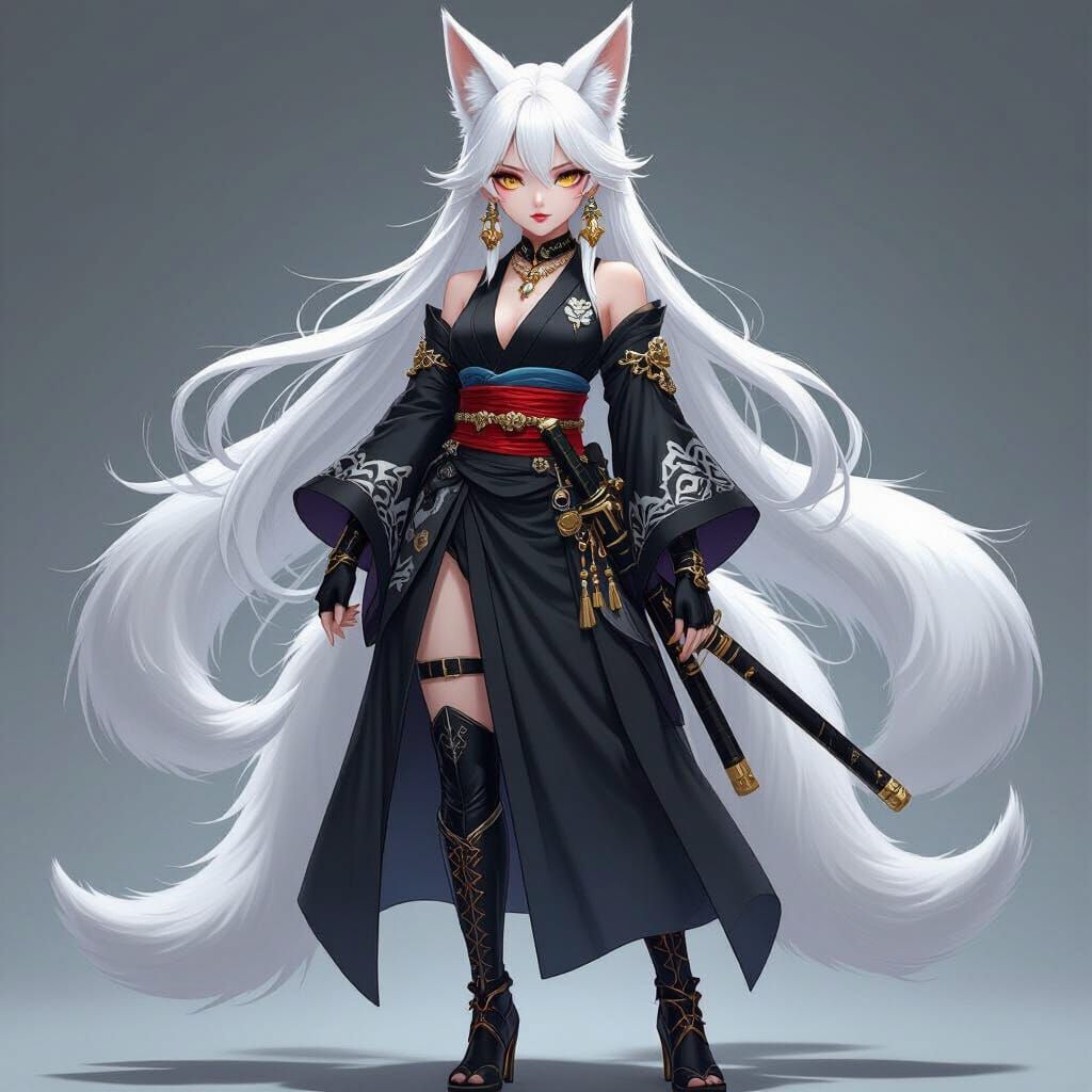 Anime Admiral with Kitsune Ears and Katana