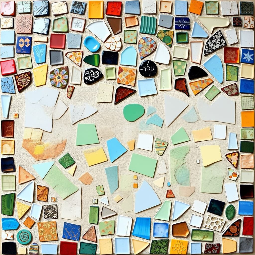 Colorful Mosaic Artwork: "Bless You" in Gaudi Style