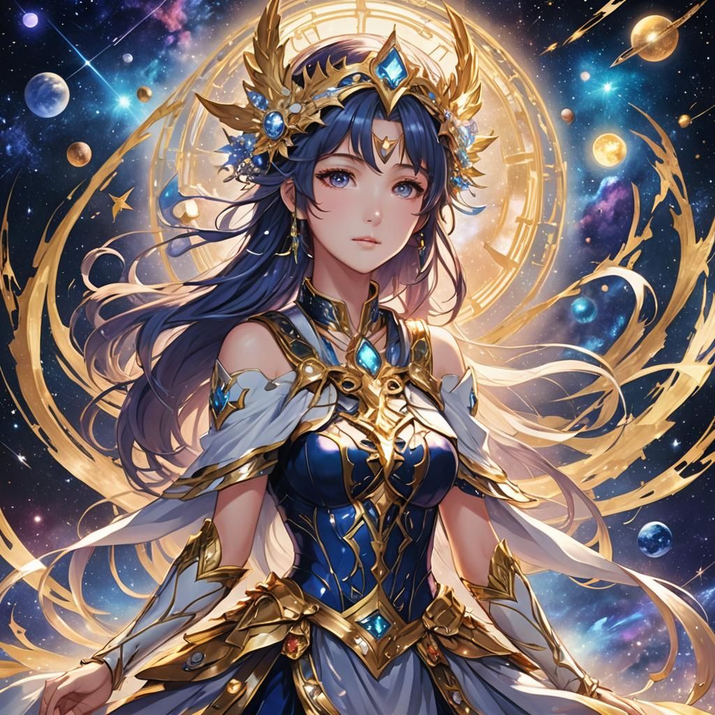 Anime Galaxy Goddess in Manga Key Visual Style