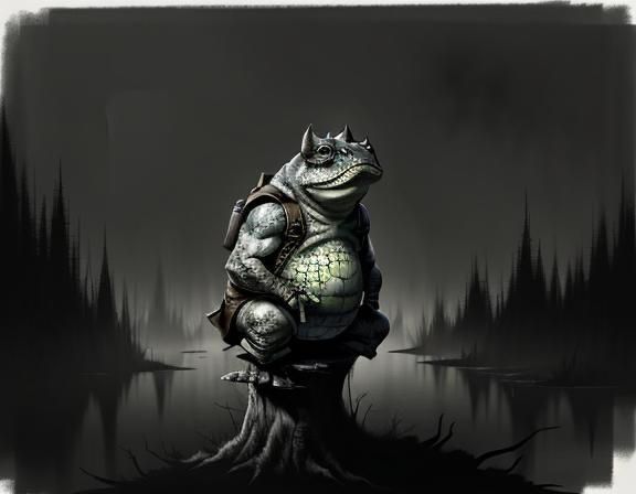 Bullywug in Murky Fen: Ink and Watercolour Illustration