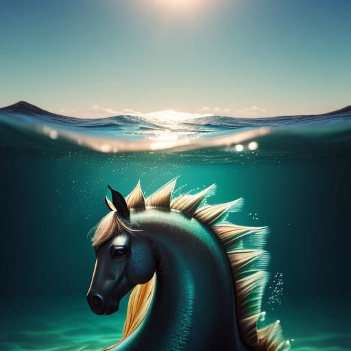 Golden Seahorse Swimming: Macro Equestrian Photography