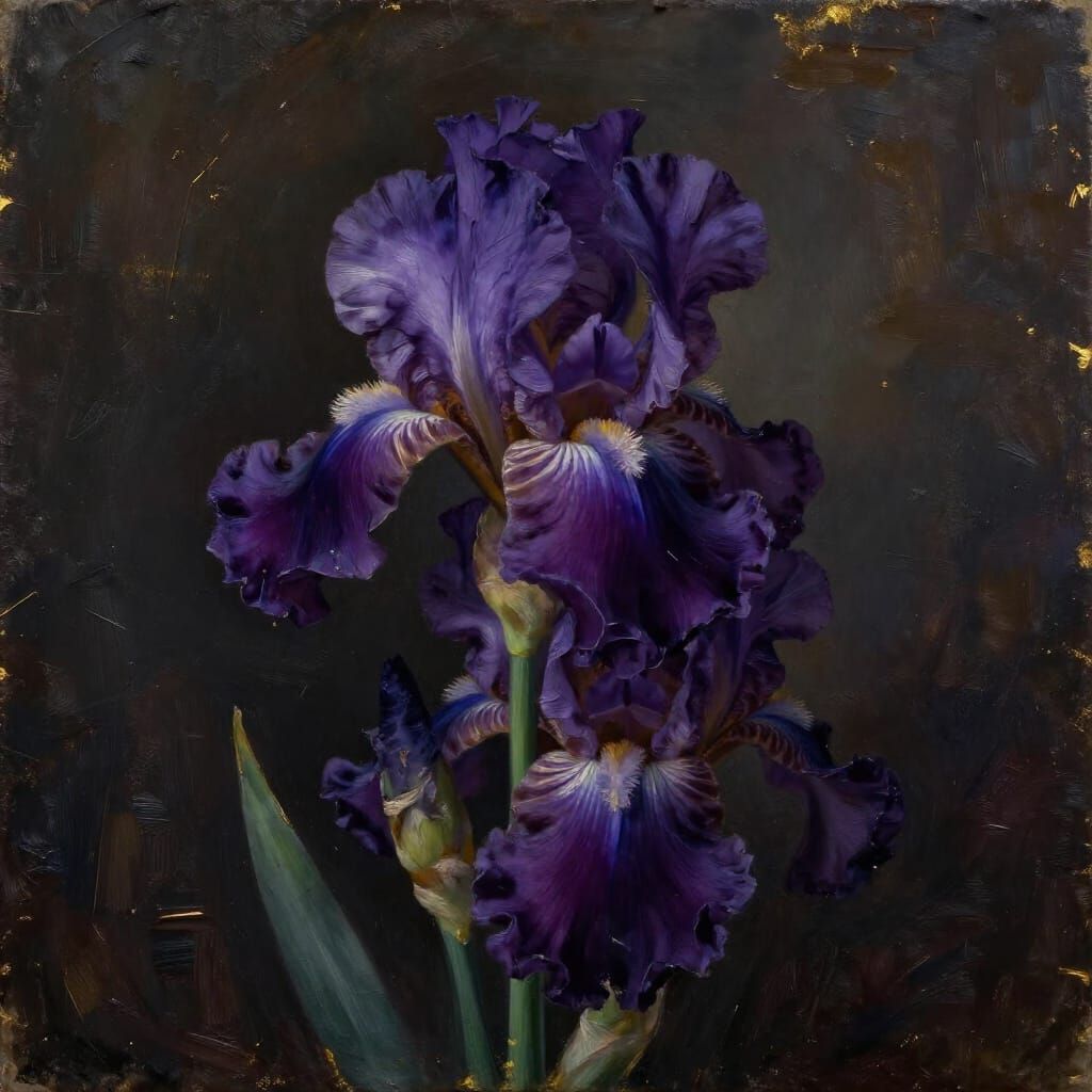 Deep Violet Iris Flowers with Rembrandt Lighting