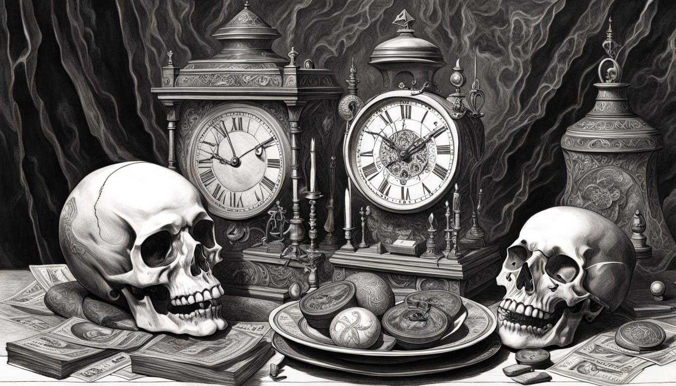 Horror Abstract Expressionism With Mourners and Death Clown