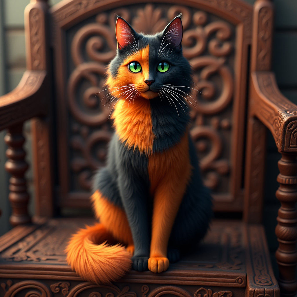 Bi-Color Cat Portrait in Anime Art Style