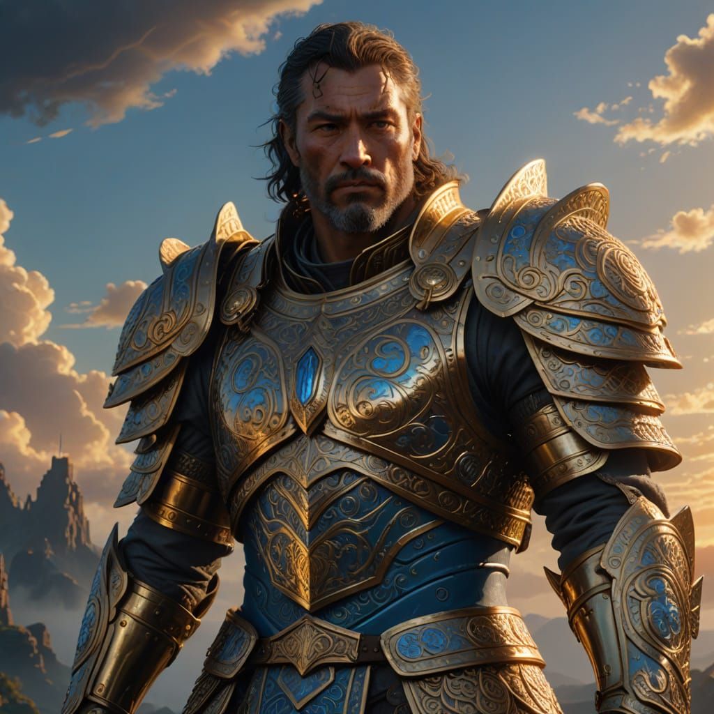 Heroic Figure in Ornate, Mystical Armor