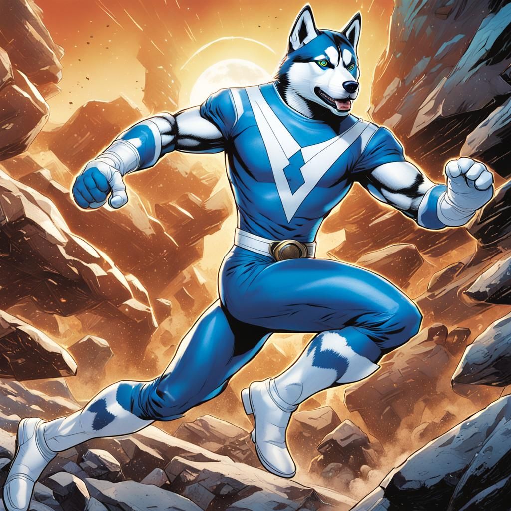Blue Husky Power Ranger in Comic Book Style