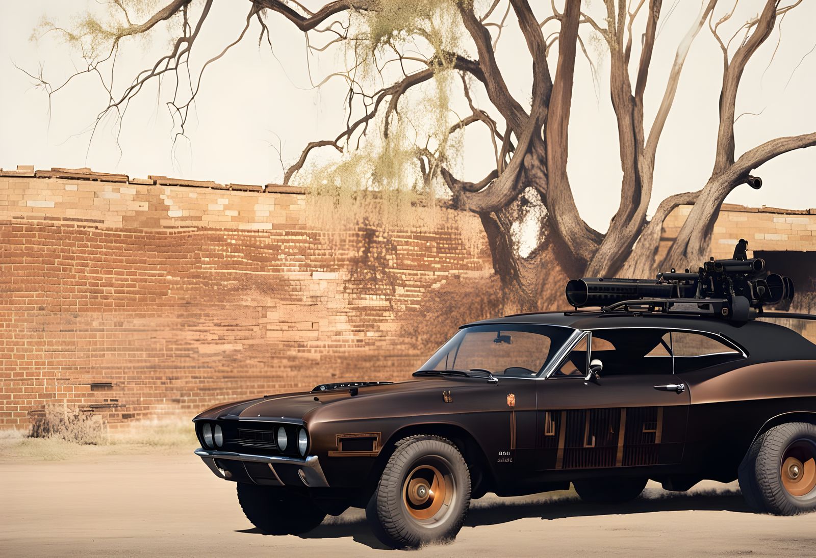 Post-Apocalyptic Muscle Car in Barren Wasteland