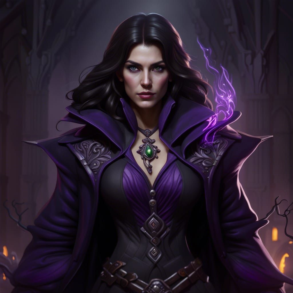 Fantastical Sorceress with Purple Coat, Detailed Art