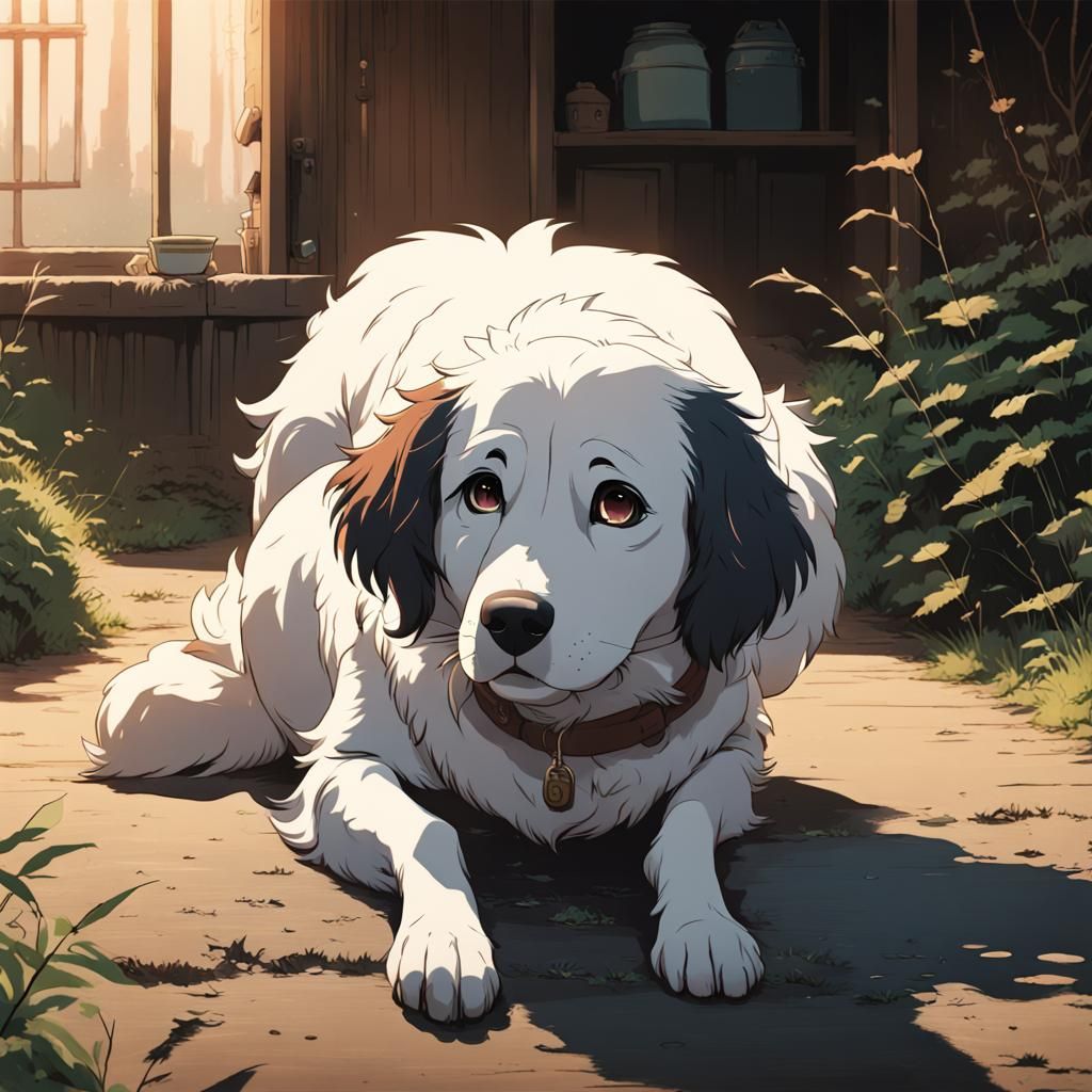 Emo Dog in Alley: Studio Ghibli Anime Visual