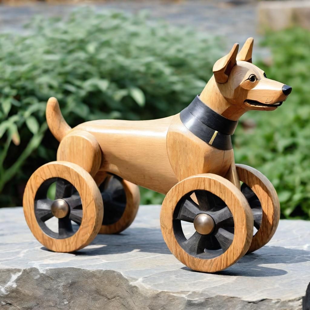 Wooden Toy Dog with Stone Wheels