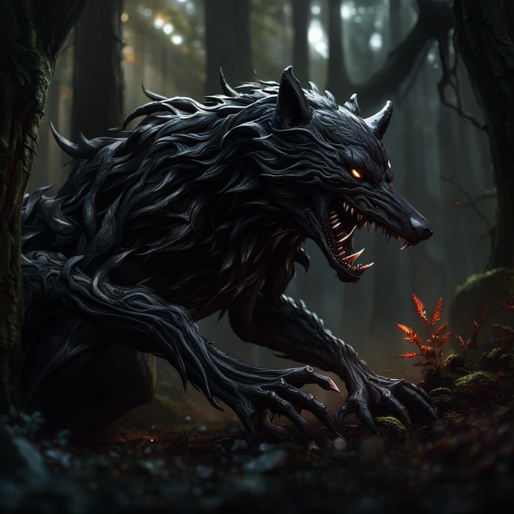 Venom Symbiote Wolf in Dark Fantasy Style