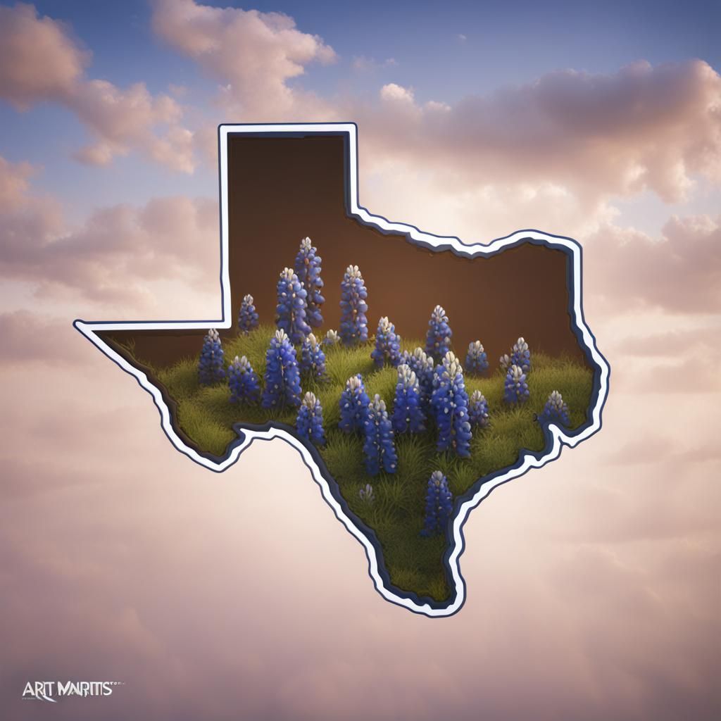 Texas State Shape in Bluebonnets: Fantasy Art