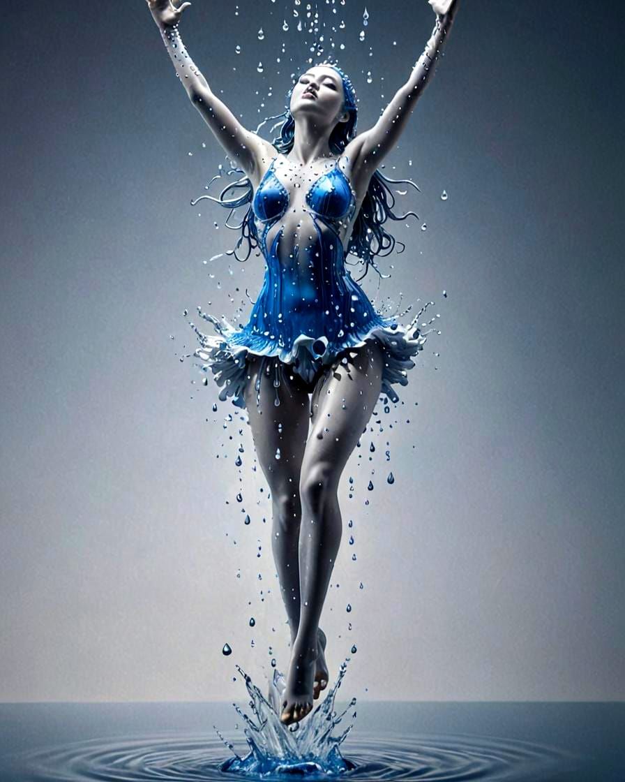 Enchanting Flight of Woman: 3D Water Drop Rendering