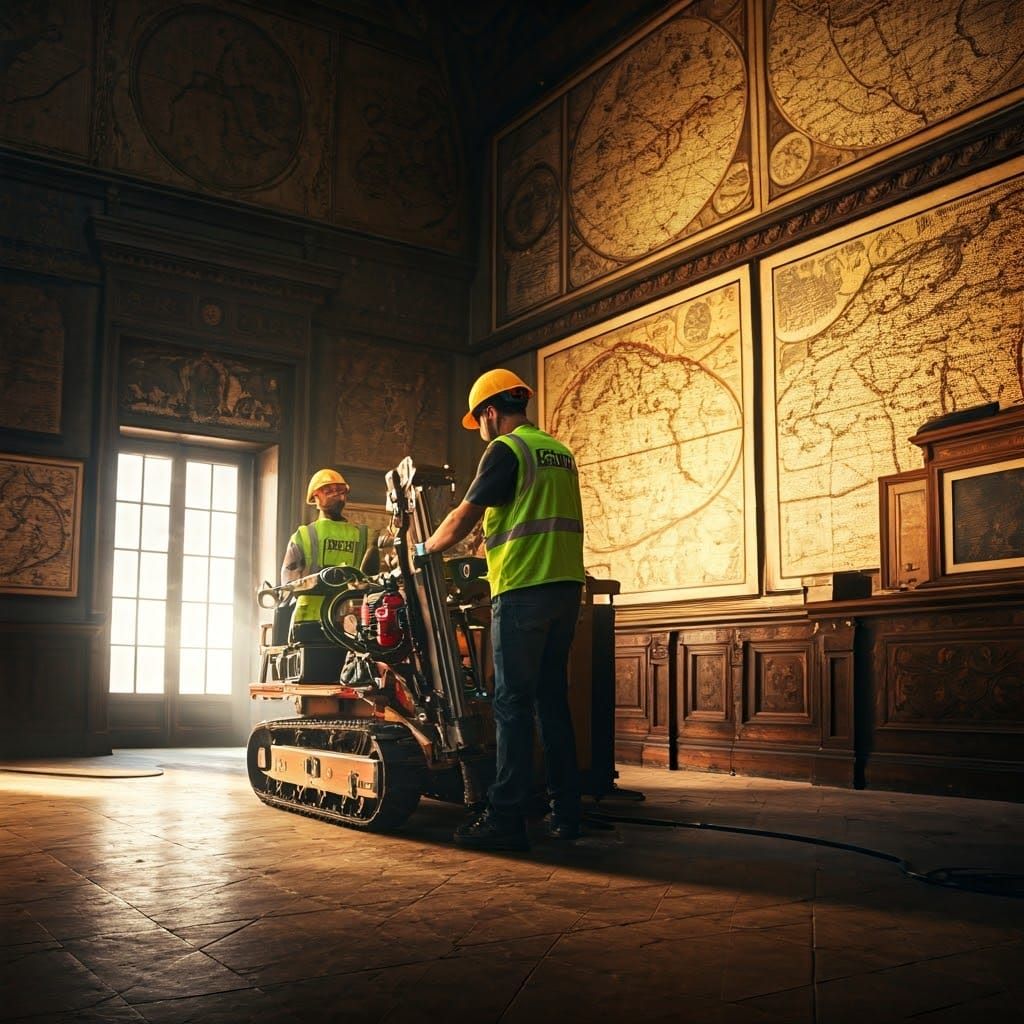Geologists Explore Renaissance Room in Photorealistic Style