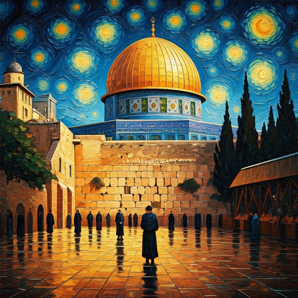 Western Wall at Night in Van Gogh Style