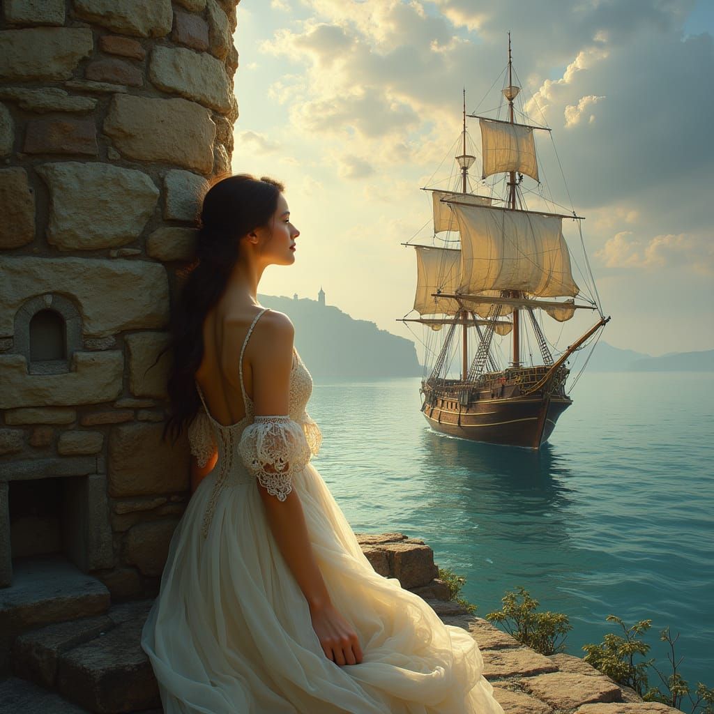 Luminous Woman on Quayside, 17th Century Lighthouse and Maje...